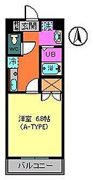 トレセリア暁町 1Kの間取図画像