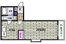 阪神本線 青木駅 徒歩6分の賃貸マンション 3階1Kの間取り