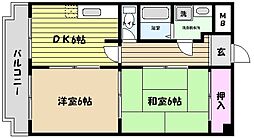 グランドール西岡本 2DKの間取図画像