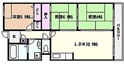 オルテンシアKOBE 3LDKの間取図画像