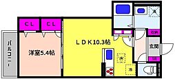 神戸市東灘区御影2丁目アパート 1LDKの間取図画像
