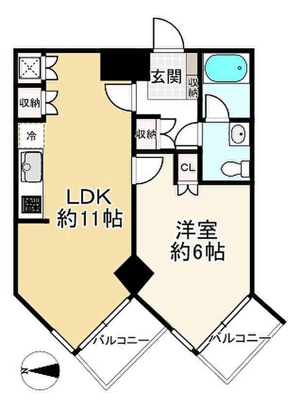 キューブ武庫川VII(1LDK) 4階の間取り