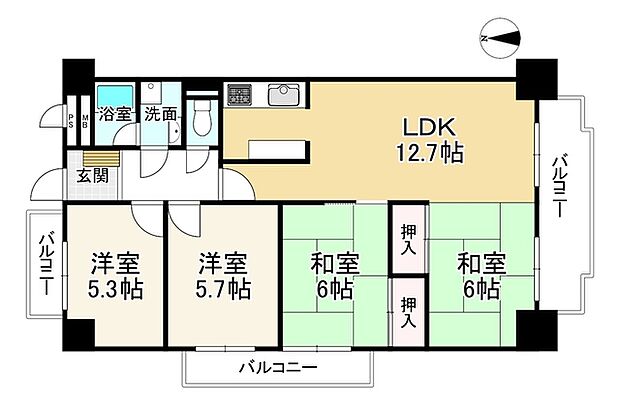 駅前ネオハイツ大和高田(4LDK) 3階の間取り