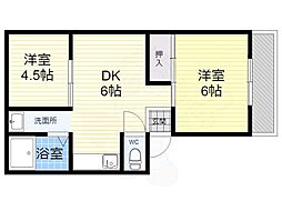 喜美マンション 2DKの間取図画像