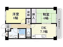 フェリス・旭ケ丘 2DKの間取図画像