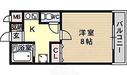 キャッスルエビス 4階1Kの間取り