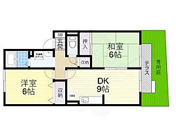RIHITO八尾B棟 2DKの間取図画像