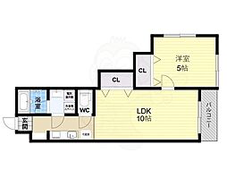 フェリオ柏原 1LDKの間取図画像