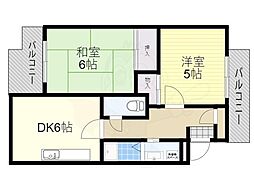 リバーヒル八尾 2DKの間取図画像