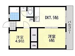 グリーンウッド 2DKの間取図画像