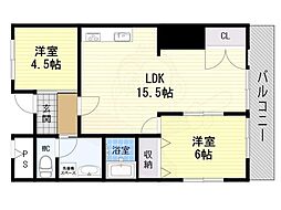 第二大仲マンション 2LDKの間取図画像
