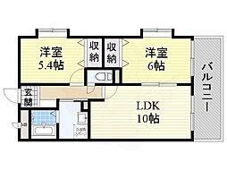 プリュクレール 2LDKの間取図画像
