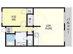 グランパティオ軽里 1LDKの間取図画像