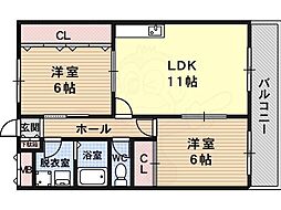 グレイス小山A棟 2LDKの間取図画像