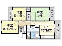 メゾン芝花 3DKの間取図画像