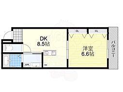 kukuluEXE古市 1DKの間取図画像