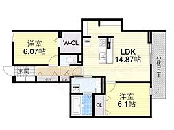シエルクレール 2LDKの間取図画像