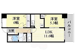 メルヴェイユー山本 2LDKの間取図画像