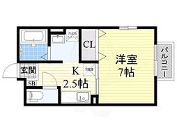 アミティエ山本 1Kの間取図画像