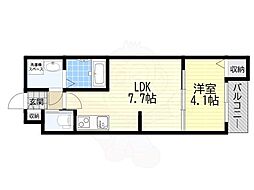 カーサフォルトゥナート羽曳野II 1LDKの間取図画像