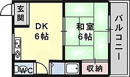コーポ津守 1DKの間取図画像