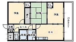 アルカディーナ八尾 3DKの間取図画像
