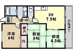 松岡マンション2 3DKの間取図画像