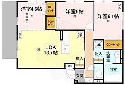 トリシアサウステラス 3LDKの間取図画像