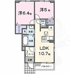 羽曳野市野々上2丁目アパート 2LDKの間取図画像