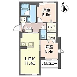 グランキューブ 2階2LDKの間取り