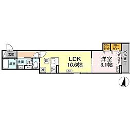 セレスティア向山 1LDKの間取図画像