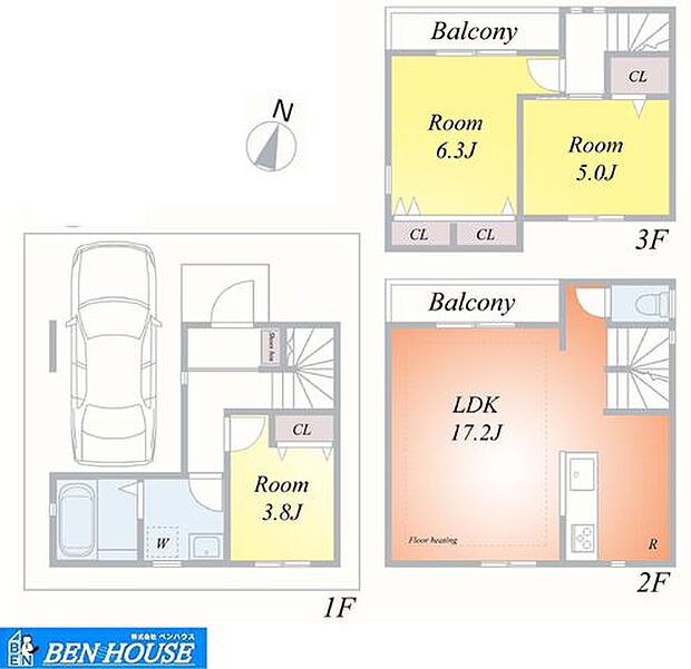 Ａ号棟（間取図）・2階を占有したリビングではプライバシーも確保され家具を配置してもゆったり過ごせます・人気の対面キッチンでリビングを伺いながらお料理できます・リビングイン階段採用