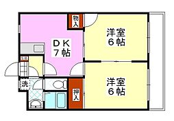 アシザワマンション 2階2DKの間取り