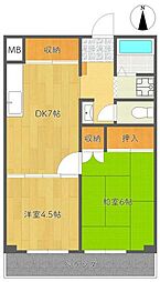 カーサデフローラ 2DKの間取図画像