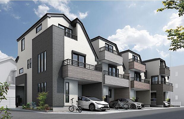 (完成予想図/外観)駐車場があるため、お車を保有しているご家庭も安心です。