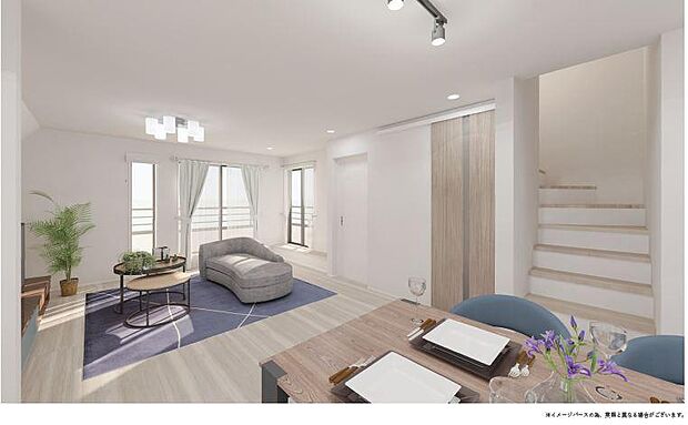 (完成予想図/内観)道路からの視線が届きにくく、ご家族でゆったりとお寛ぎいただける2階LDKです。