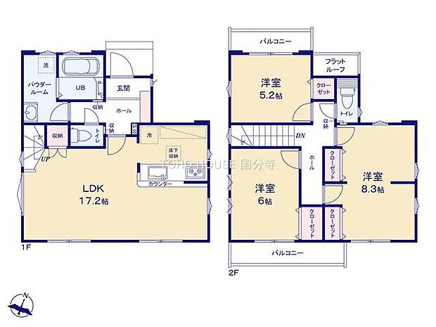 リビング階段、対面式キッチンが採用された、ご家族がコミュニケーションを取りやすい設計です。