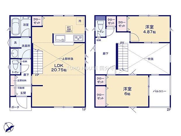 リビングの天井は吹き抜け仕様のため、より空間を広く感じることができます。