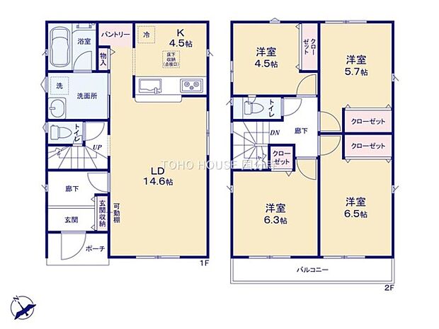 生活のメインスペースとなるLDKは、開放感のある空間。キッチンは対面式で、LDと一体感があります。