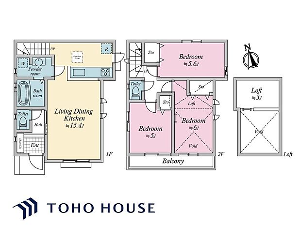リビングとダイニングをゾーニングしやすく、食事の後もゆったりと寛げる間取りです。