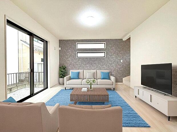 ご家族が自然と顔を合わせる機会が増える、リビング階段を採用されています。CG加工済み