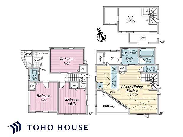 リビングとダイニングをゾーニングしやすく、食事の後もゆったりと寛げる間取りです。