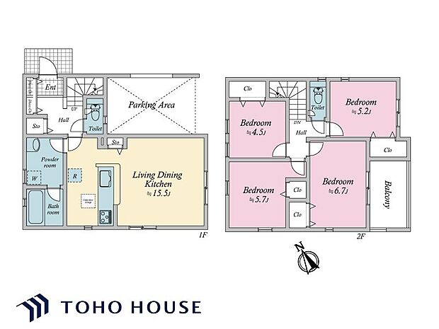 対面式キッチンが採用されたLDK。水まわりが集約された間取りのため、家事動線もスムーズです。
