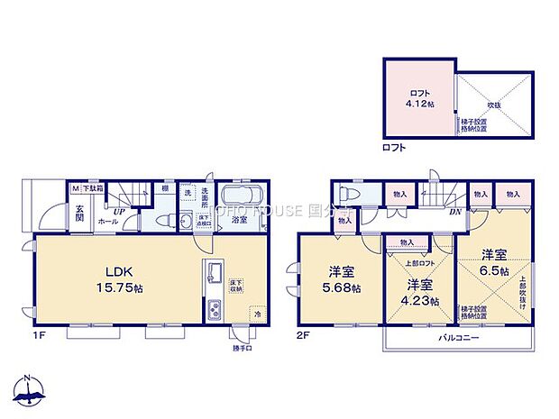 対面式キッチンが採用されたLDK。水まわりが集約された間取りのため、家事動線もスムーズです。