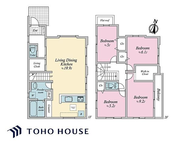 リビングとダイニングをゾーニングしやすく、食事の後もゆったりと寛げる間取りです。