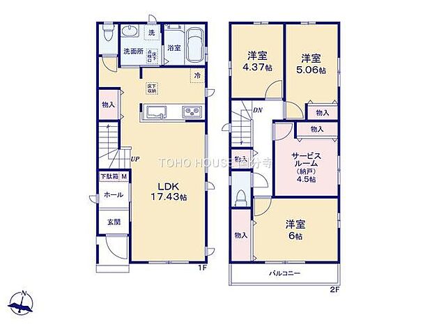 リビング階段、対面式キッチンが採用された、ご家族がコミュニケーションを取りやすい設計です。