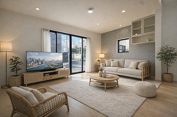 ダイニングの天井は吹き抜け仕様のため、より空間を広く感じることができます。CG加工済み