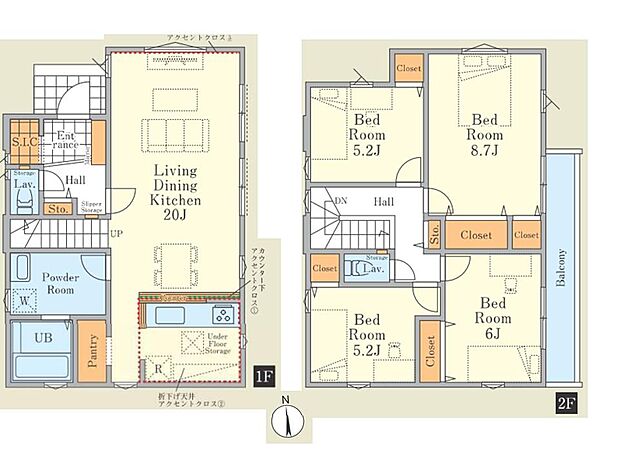 リビングとダイニングをゾーニングしやすく、食事の後もゆったりと寛げる間取りです。