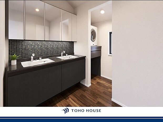 (パース図)メイクやヘアセットがしやすそうな洗面台が設置されています。