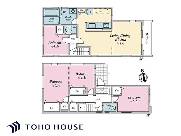 ご家族が集うLDKは2階に設けられており、バルコニーに面した明るい空間です。